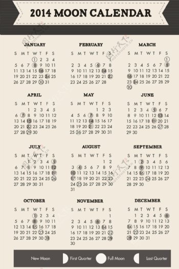2014个月亮相位日历简约设计