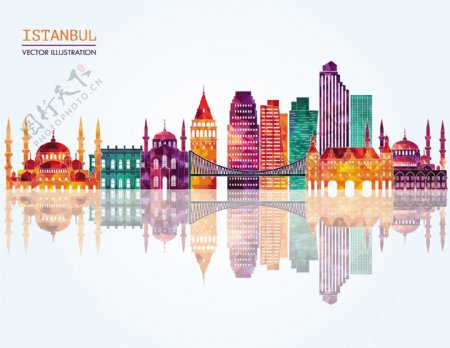 伊斯坦布尔城市彩色模块剪影图图片