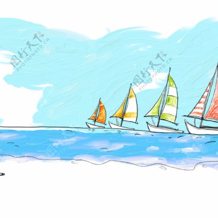 卡通手绘帆船海背景