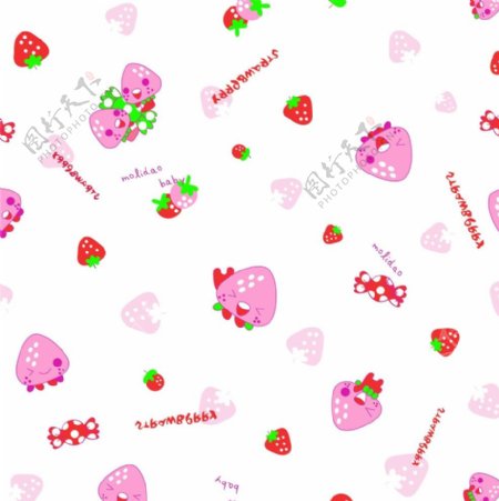 儿童服饰卡通草莓印花布料循环图图片