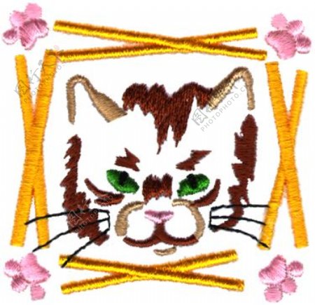 绣花动物猫色彩免费素材