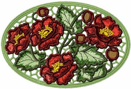 绣花花卉传统图案色彩红色免费素材