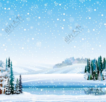 冬天雪景风景插画