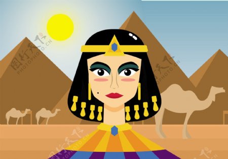 扁平化沙漠埃及艳后插画
