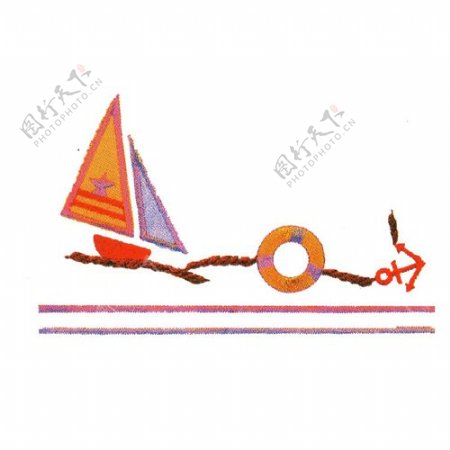 绣花色彩彩色交通工具帆船免费素材