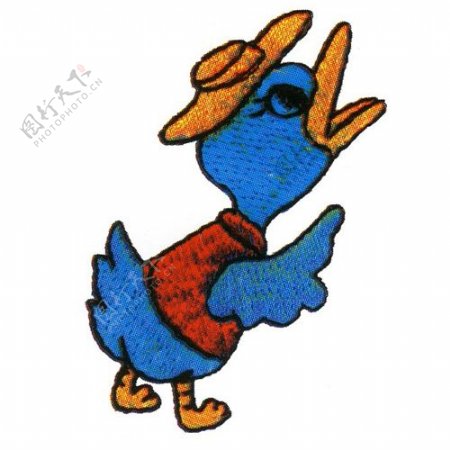 绣花动物鸭子色彩蓝色免费素材