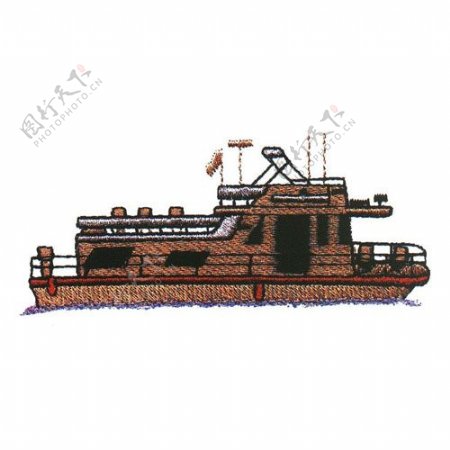 绣花色彩棕色交通工具船免费素材