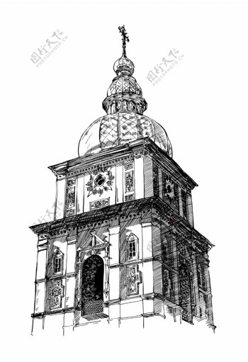 教堂建筑插画图片