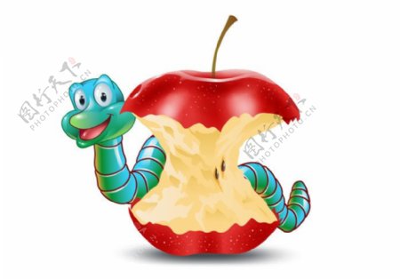 可爱蚯蚓吃苹果矢量