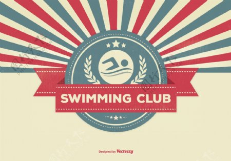 游泳俱乐部复古插图