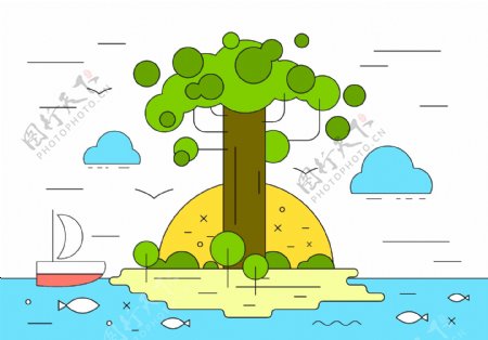Baobob岛矢量插画