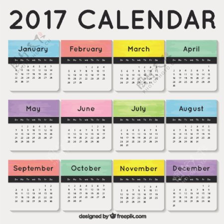 有颜色的月份2017日历