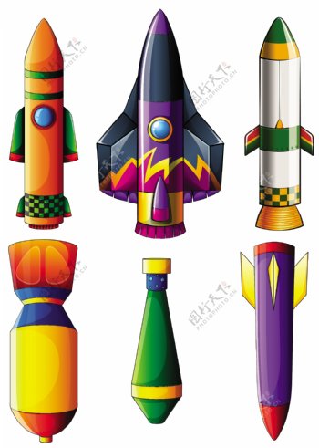 一群色彩斑斓的火箭