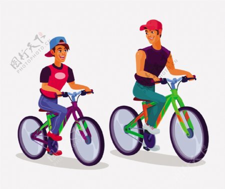 两个骑自行车的年轻人