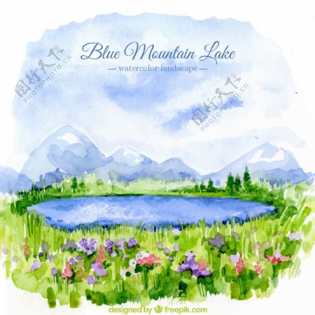 水彩绘布卢芒廷湖风景矢量素材