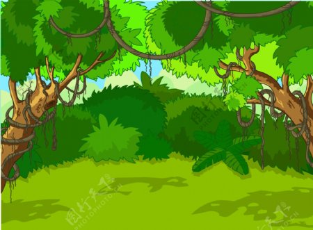 卡通童话森林风景矢量素材