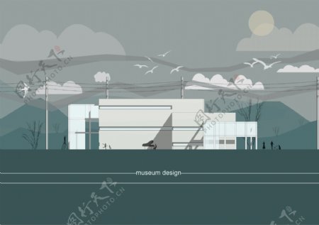 博物馆平面插画设计