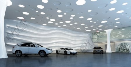 现代科技感白色调汽车展厅效果图