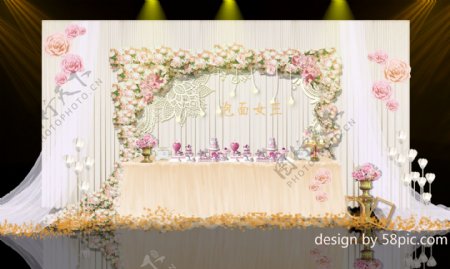 室内设计香槟色婚礼甜品区psd效果图