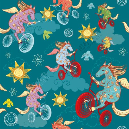 高级玄幻动物骑车壁纸图案装饰设计