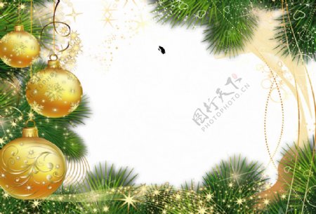 圣诞球和松枝花边免抠png透明素材