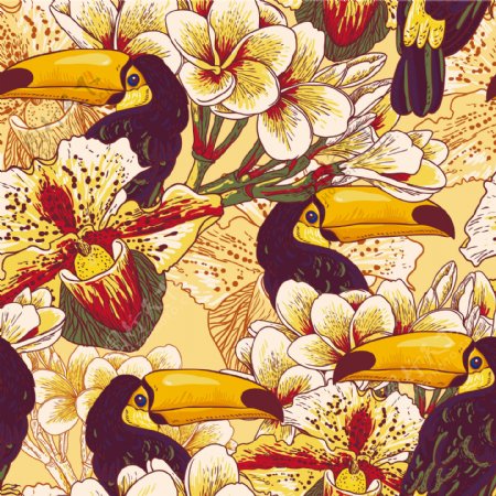 橙色艳丽啄木鸟壁纸图案装饰设计