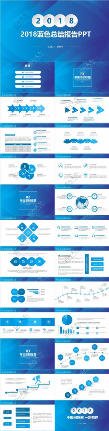 2018蓝色总结报告PPT模板