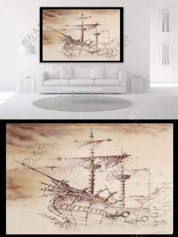 帆船油画装饰画