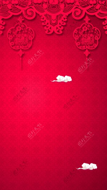 中国风红色花纹剪纸H5背景素材