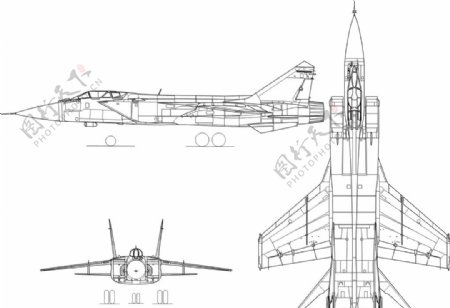 俄高空高速截击机米格31三视图