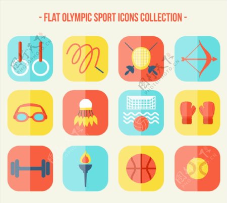12款彩色奥运会比赛项目图标矢