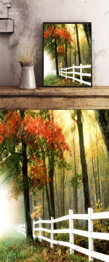 秋天树林风景油画装饰画