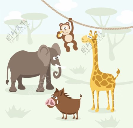 非洲动物矢量高清长颈鹿猴子