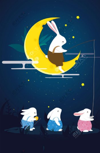 可爱小兔中秋节H5背景素材