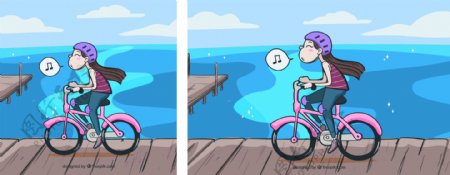 快乐女孩骑自行车吹口哨