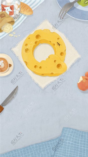 早餐面包蛋糕刀叉H5背景素材