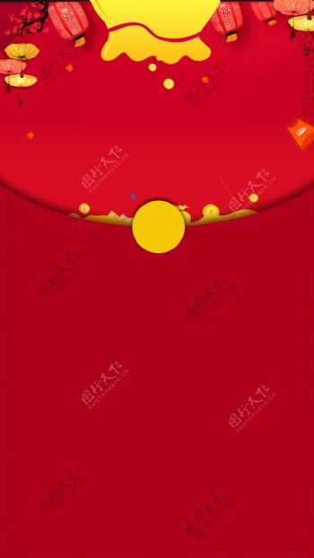 红色灯笼梅花H5背景素材
