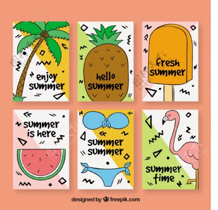 六张夏季卡片手绘包