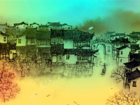 中国风彩色建筑大屏视频素材
