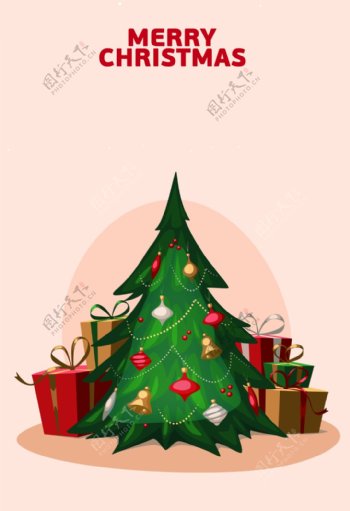 卡通彩色圣诞树礼物海报背景