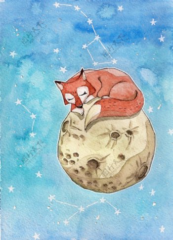 星球狐狸卡通透明素材