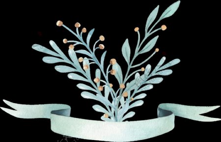 清新植物缎带透明装饰图案