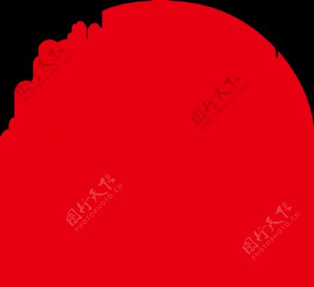 红色圆形全家福剪纸图案