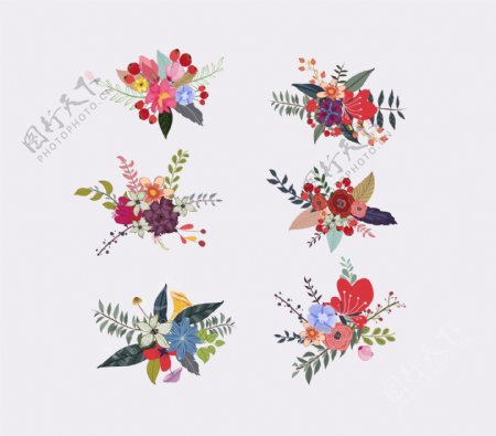 彩色手绘花朵植物卡通矢量素