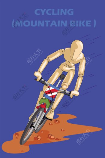 手绘自行车竞技运动卡通矢量素材