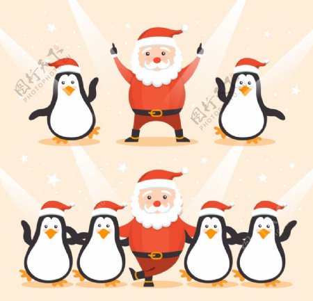 有趣的圣诞老人和企鹅