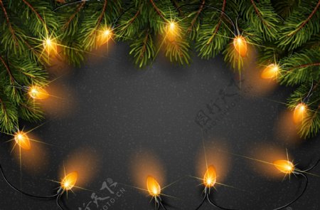 圣诞松树彩灯矢量背景