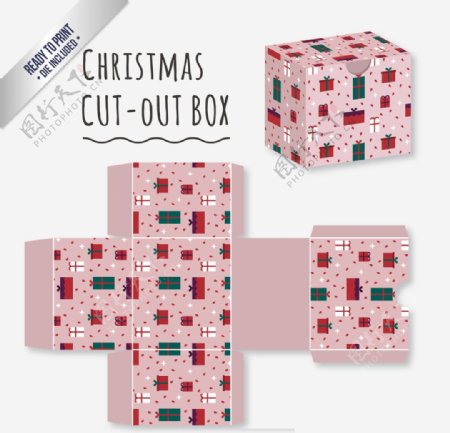 粉色圣诞礼品切出盒