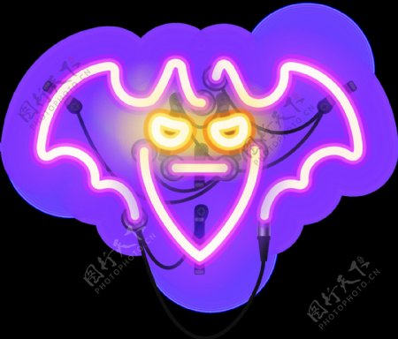 紫色水彩手绘灯管蝙蝠透明素材