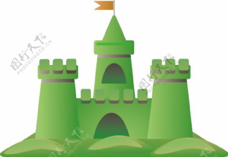 绿色卡通城堡图案